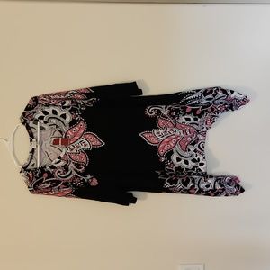 Avenue long black blouse with pink and white flower designs. NWT. Size 18/20.